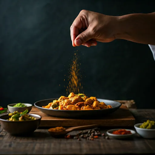 Skilled chef hands delicately preparing traditional South Indian cuisine