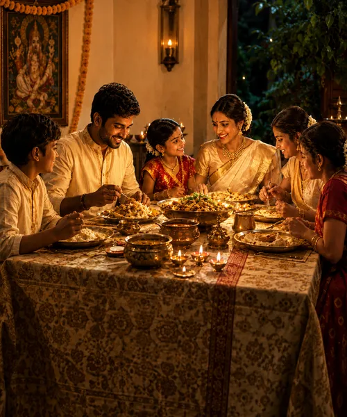 Happy family celebrating an event with traditional food